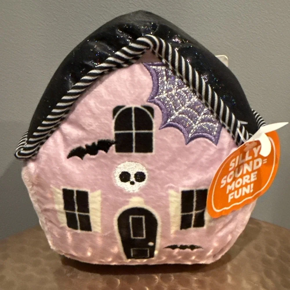 Outward Hound Fattiez Haunted House Plush Squeaky Stuffed Dog Toy Bat Skull Web